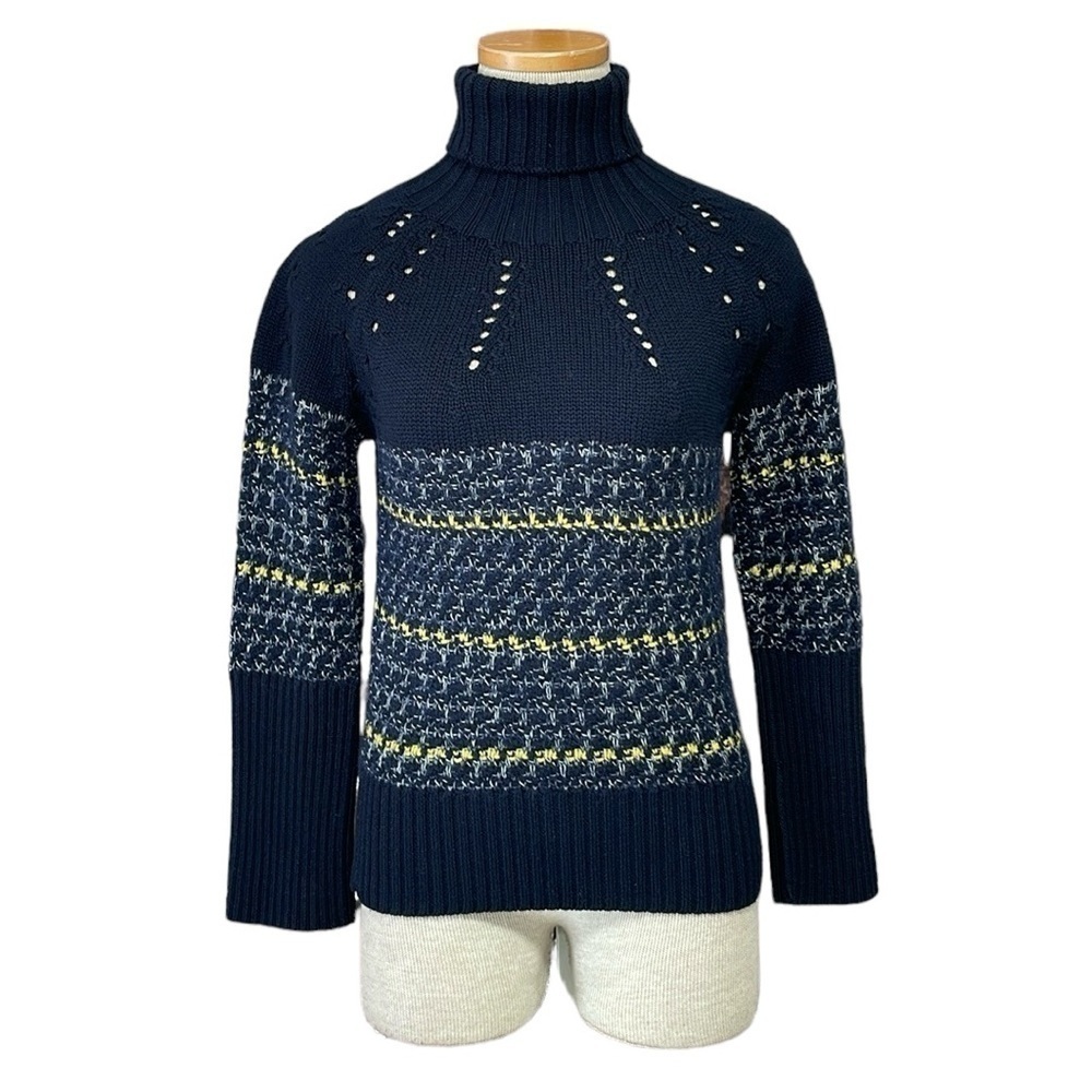 Les Copains Sweater Women's XS Extra Small IT 42 Blue Wool Knit Turtleneck - Picture 1 of 14